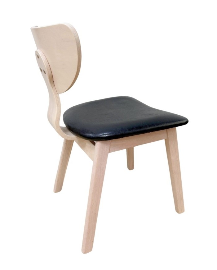 Silla DUBLIN, contrachapado de madera de hevea, natural, similpiel negra