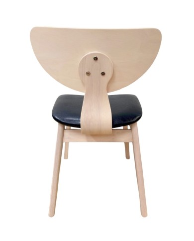 Silla DUBLIN, contrachapado de madera de hevea, natural, similpiel negra