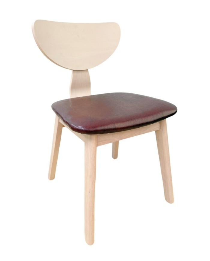 Silla DUBLIN, contrachapado de madera de hevea, natural, similpiel marrón