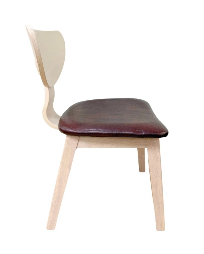 Silla DUBLIN, contrachapado de madera de hevea, natural, similpiel marrón