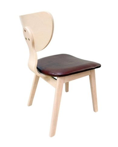 Silla DUBLIN, contrachapado de madera de hevea, natural, similpiel marrón