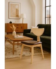 Silla DUBLIN, contrachapado de madera de hevea, natural, similpiel marrón