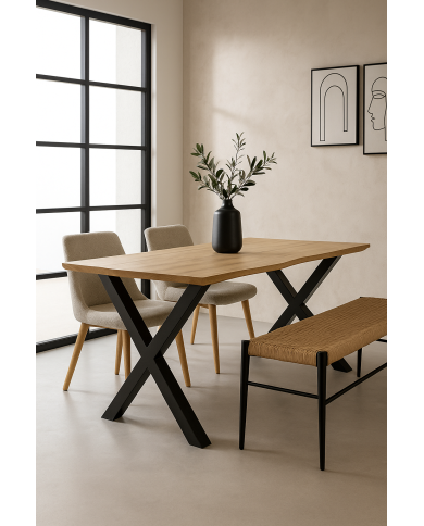 Mesa LERMA 160, metal, negro, tapa DM bilaminado 160 x 90 cms