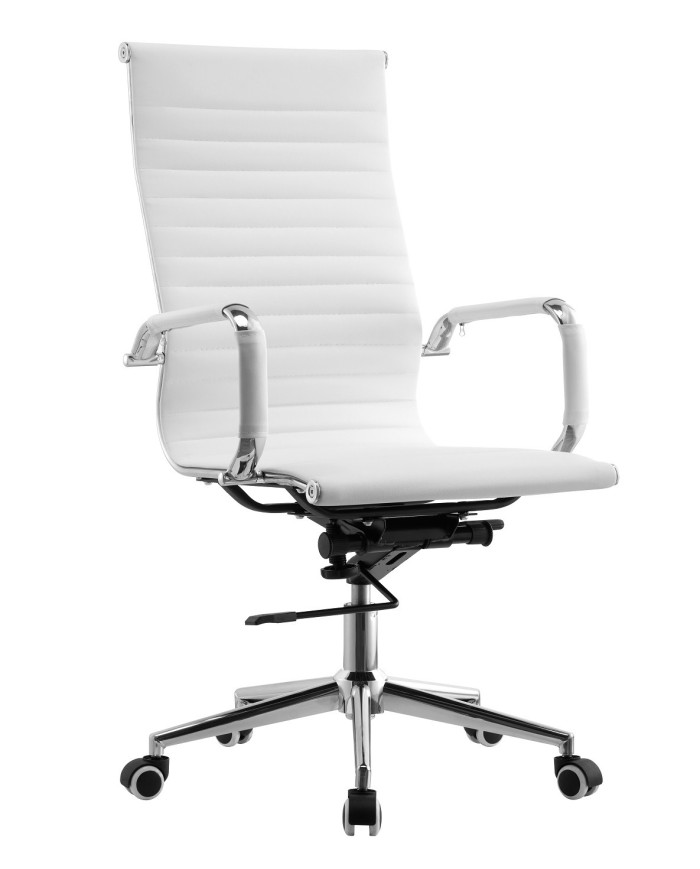 Sillón de oficina OLIVER, alto, regulación de altura, basculante profundo, similpiel blanca
