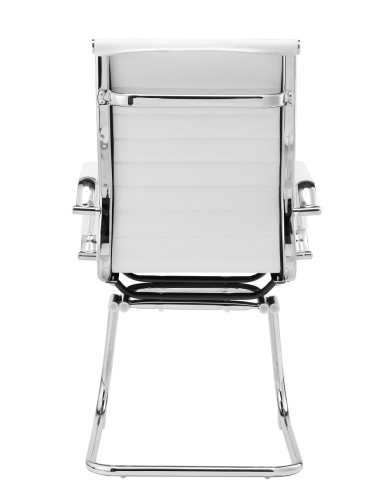 Sillón de oficina OLIVER, fijo de patín, cromado, similpiel blanca