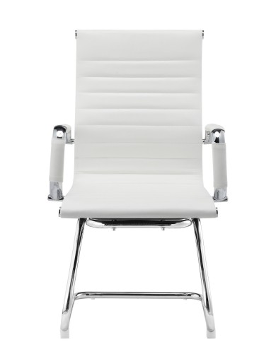 Sillón de oficina OLIVER, fijo de patín, cromado, similpiel blanca