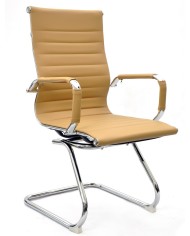 Sillón de oficina OLIVER, fijo de patín, cromado, similpiel marrón claro