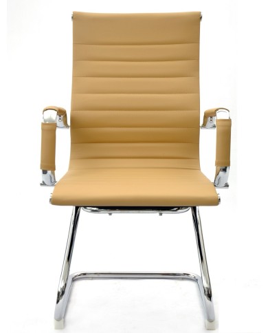 Sillón de oficina OLIVER, fijo de patín, cromado, similpiel marrón claro