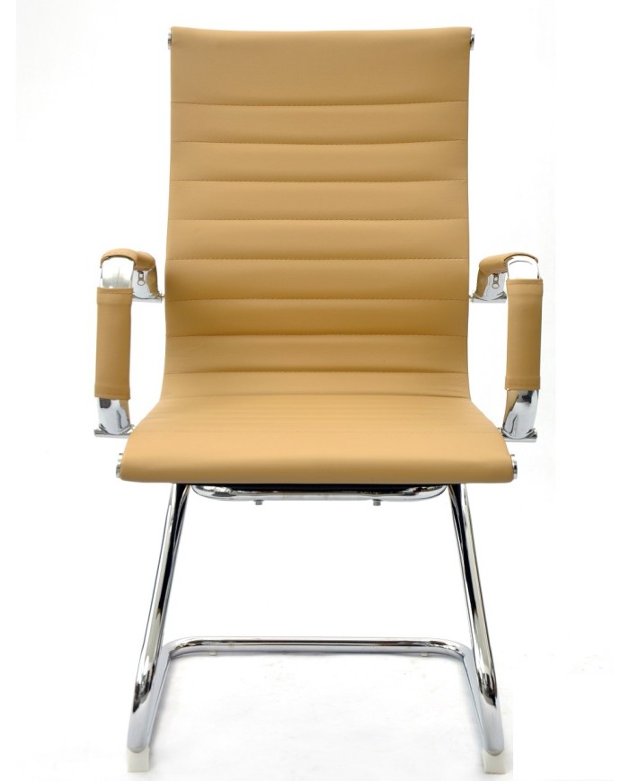 Sillón de oficina OLIVER, fijo de patín, cromado, similpiel marrón claro