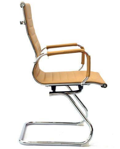 Sillón de oficina OLIVER, fijo de patín, cromado, similpiel marrón claro