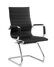 Sillón de oficina OLIVER, fijo de patín, cromado, similpiel negra