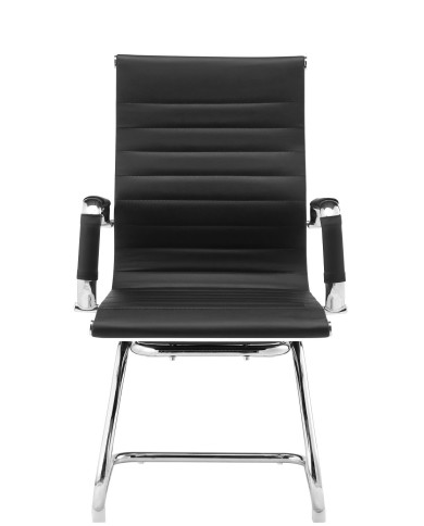 Sillón de oficina OLIVER, fijo de patín, cromado, similpiel negra