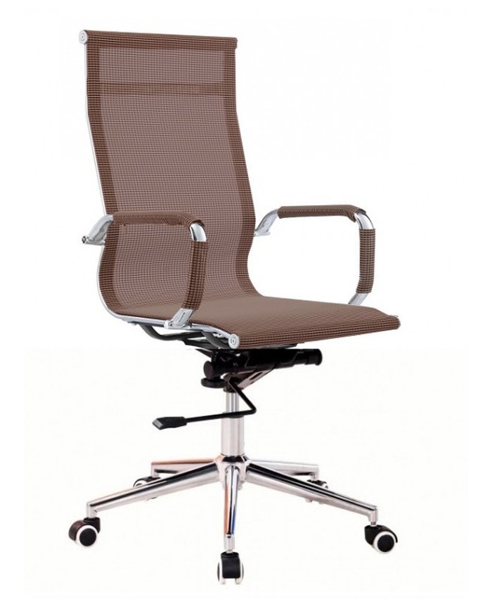 Sillón de oficina IGOR, alto, regulación de altura, basculante profundo, malla marrón