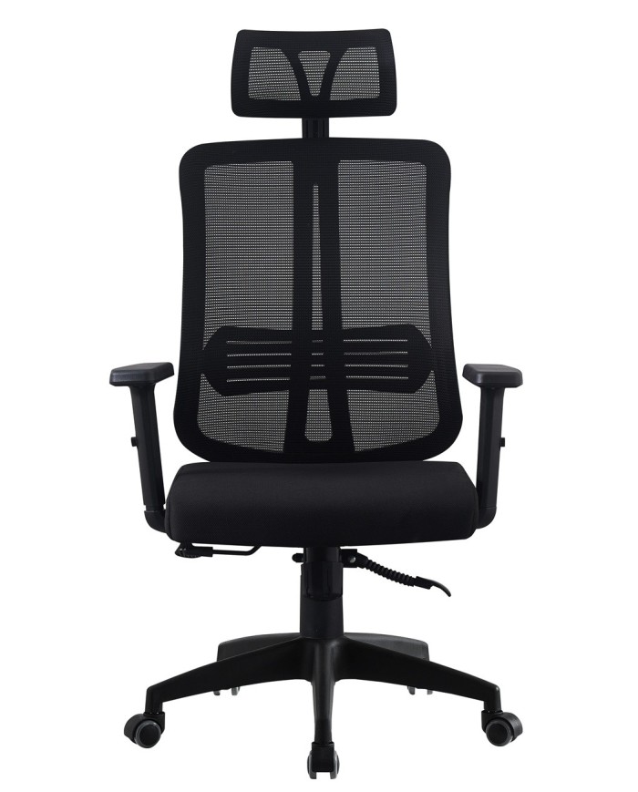 Sillón de oficina VITRÉ, alto, negro, malla y asiento negro