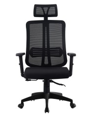 Sillón de oficina VITRÉ, alto, negro, malla y asiento negro