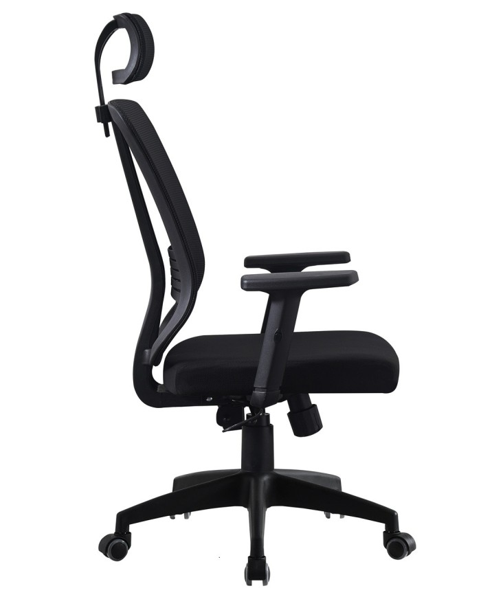 Sillón de oficina VITRÉ, alto, negro, malla y asiento negro