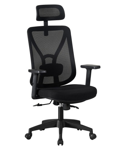 Sillón de oficina CLISSON, alto, negro, malla y asiento negro