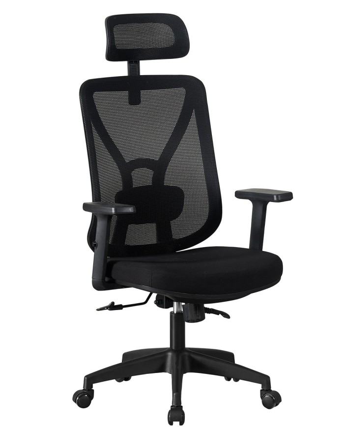 Sillón de oficina CLISSON, alto, negro, malla y asiento negro