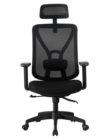 Sillón de oficina CLISSON, alto, negro, malla y asiento negro