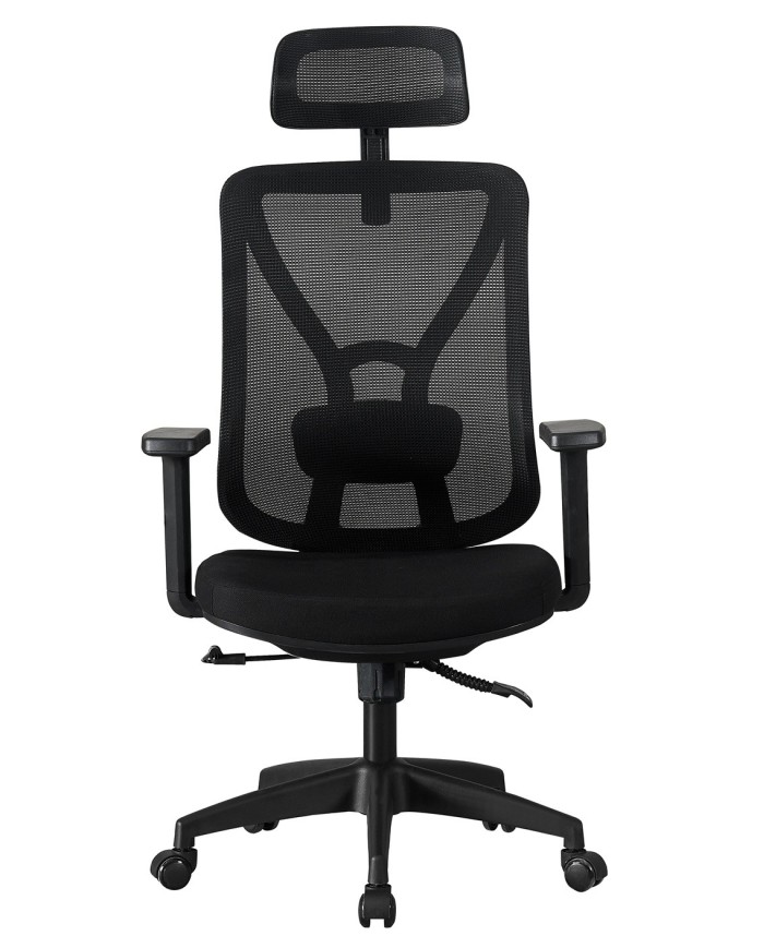 Sillón de oficina CLISSON, alto, negro, malla y asiento negro