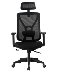 Sillón de oficina CLISSON, alto, negro, malla y asiento negro