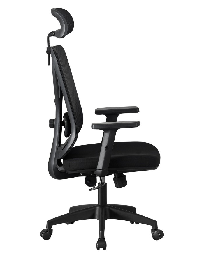 Sillón de oficina CLISSON, alto, negro, malla y asiento negro