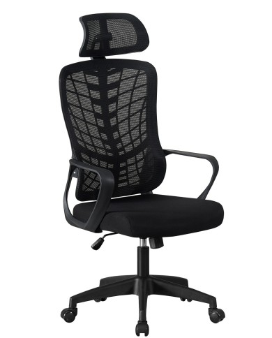 Sillón de oficina MELLAC, alto, negro, malla y asiento negro
