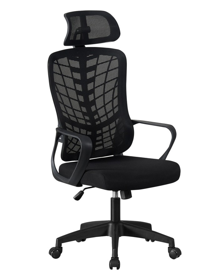 Sillón de oficina MELLAC, alto, negro, malla y asiento negro