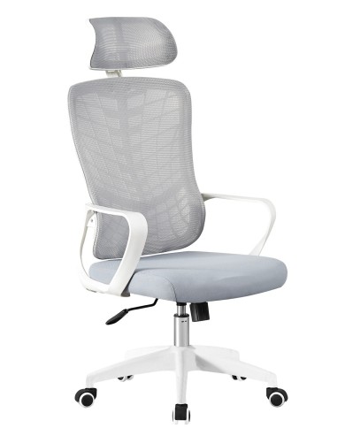 Sillón de oficina MELLAC, alto, blanco, malla y asiento gris