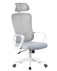 Sillón de oficina MELLAC, alto, blanco, malla y asiento gris