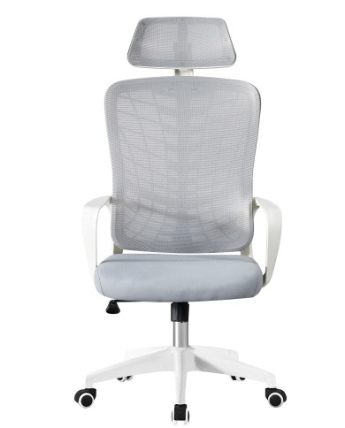 Sillón de oficina MELLAC, alto, blanco, malla y asiento gris