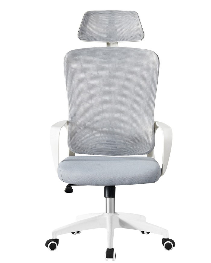 Sillón de oficina MELLAC, alto, blanco, malla y asiento gris