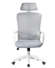 Sillón de oficina MELLAC, alto, blanco, malla y asiento gris