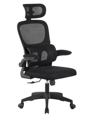 Sillón de oficina BERNAY, alto, negro, malla y asiento negro