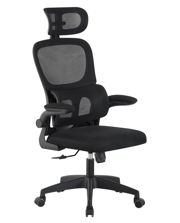 Sillón de oficina BERNAY, alto, negro, malla y asiento negro