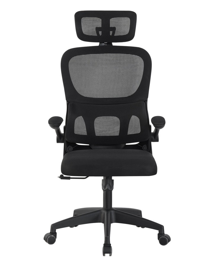 Sillón de oficina BERNAY, alto, negro, malla y asiento negro