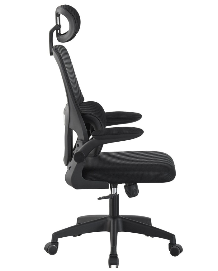 Sillón de oficina BERNAY, alto, negro, malla y asiento negro