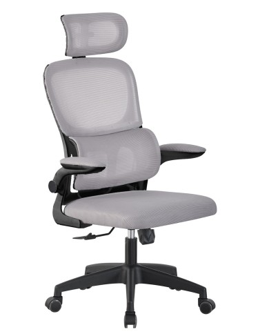 Sillón de oficina BERNAY, alto, negro, malla y asiento gris