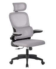 Sillón de oficina BERNAY, alto, negro, malla y asiento gris