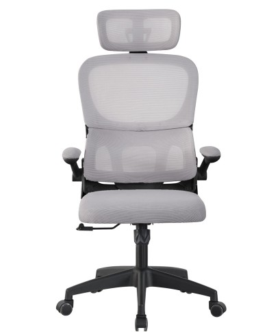 Sillón de oficina BERNAY, alto, negro, malla y asiento gris