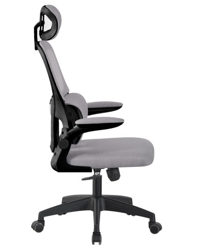 Sillón de oficina BERNAY, alto, negro, malla y asiento gris