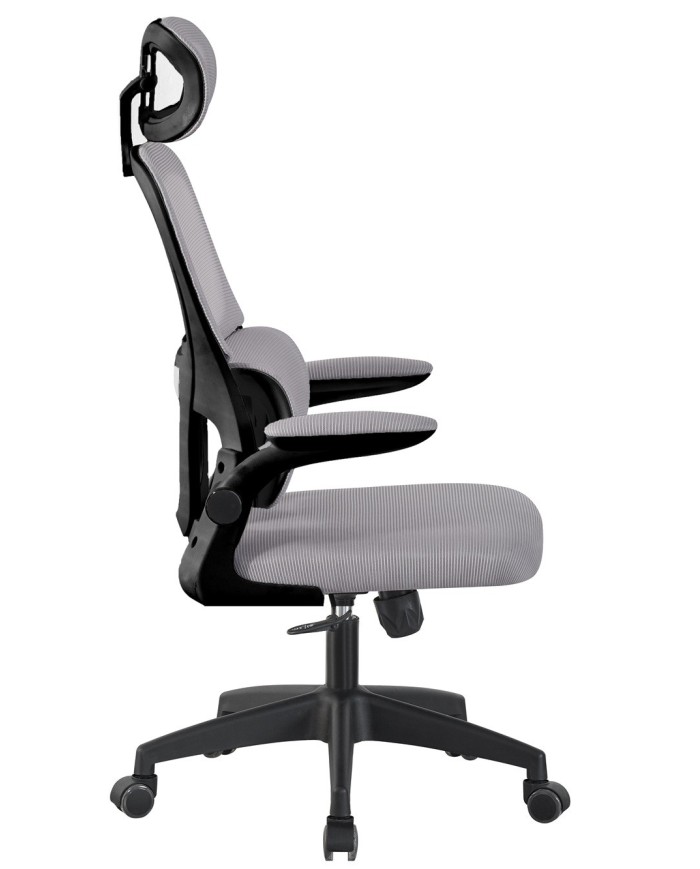 Sillón de oficina BERNAY, alto, negro, malla y asiento gris