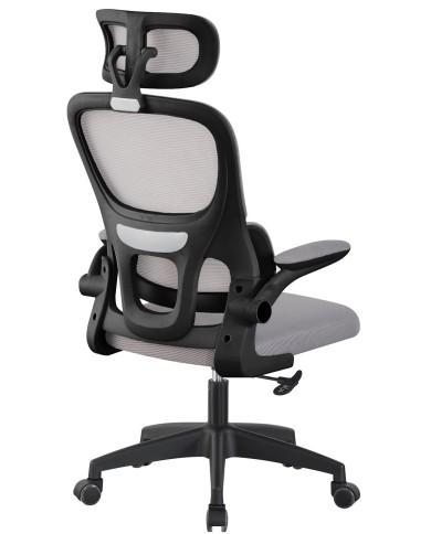 Sillón de oficina BERNAY, alto, negro, malla y asiento gris