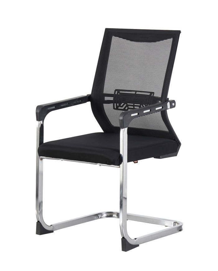 Sillón de oficina FLERS, fijo de patín, cromado, malla negra