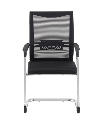 Sillón de oficina FLERS, fijo de patín, cromado, malla negra