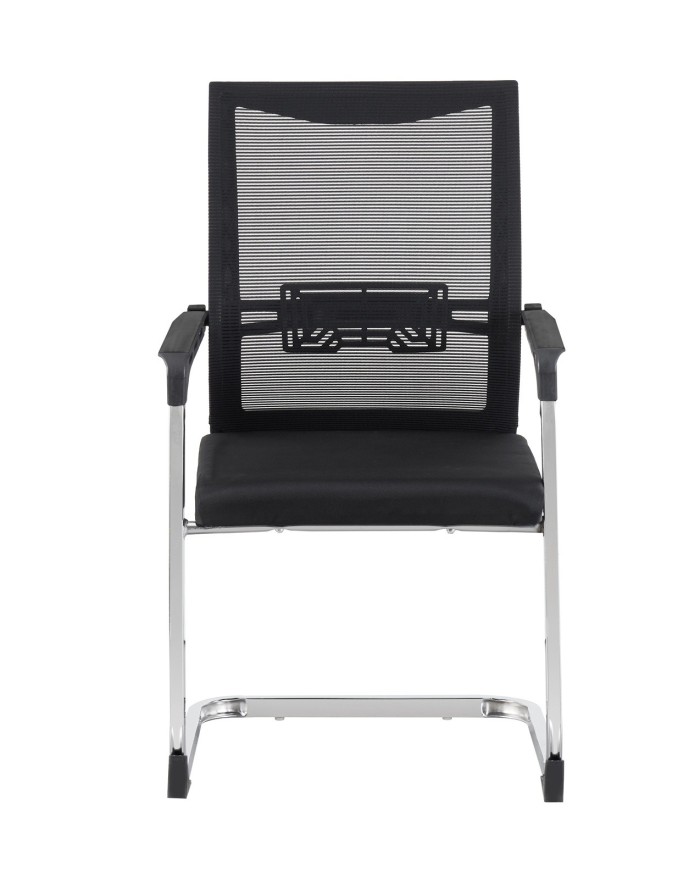 Sillón de oficina FLERS, fijo de patín, cromado, malla negra