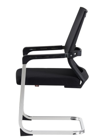 Sillón de oficina FLERS, fijo de patín, cromado, malla negra