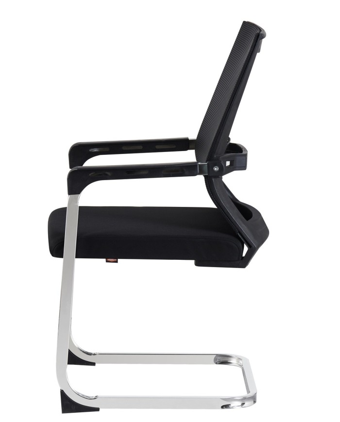 Sillón de oficina FLERS, fijo de patín, cromado, malla negra