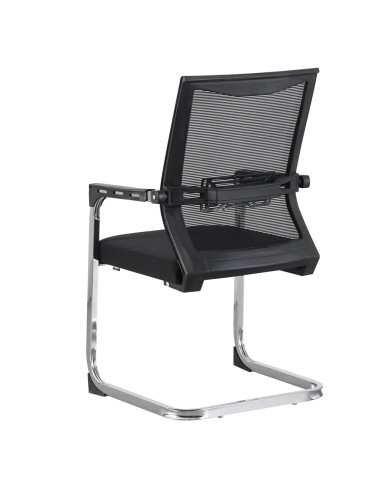 Sillón de oficina FLERS, fijo de patín, cromado, malla negra