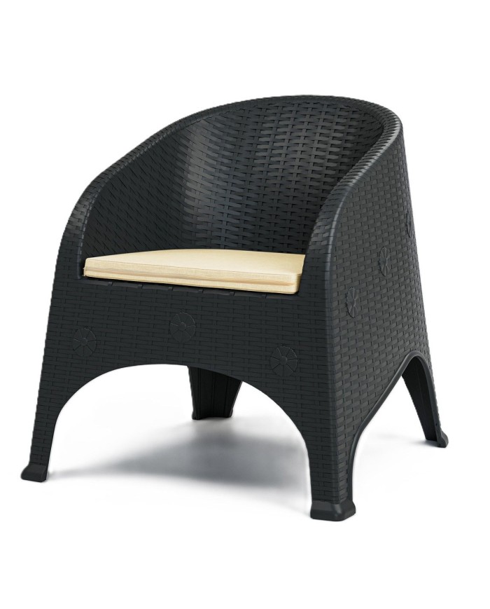 Sillón SURF, apilable, polipropileno marrón chocolate, cojín beige